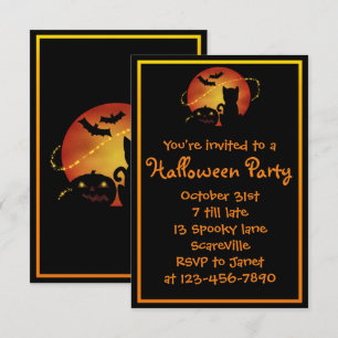 Halloweenfest Kattskalle och fladdermöss Inbjudningar