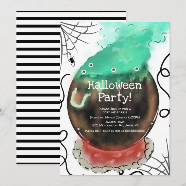 Halloweenfest Kostym Spöklik Häxgryta Inbjudningar (Fram/baksida)