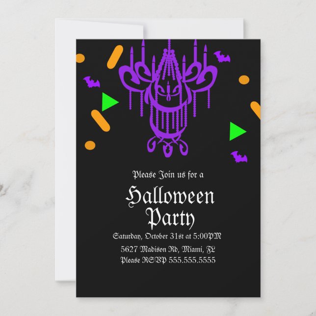 Halloweenfest Ljuskrona Konfetti Neon Inbjudningar (Framsida)