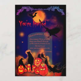 Halloweenfest Lysande pumpor Korpar Svart katt Inbjudningar