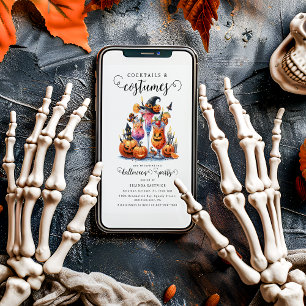 Halloweenfest med cocktails och kostymer inbjudningar