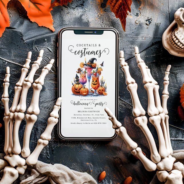 Halloweenfest med cocktails och kostymer inbjudningar (Skapare uppladdad)