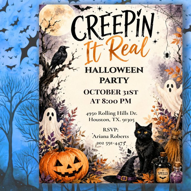 Halloweenfest med Creepin' It Real Inbjudningar (Skapare uppladdad)