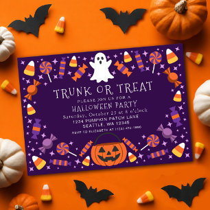 Halloweenfest med godis lila barn Halloweenfest Inbjudningar