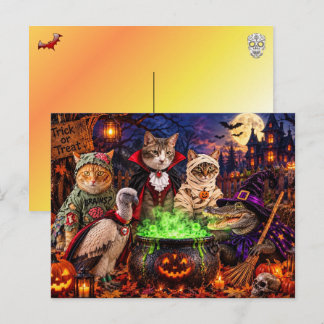 Halloweenfest med katt, gam och alligator helg vykort