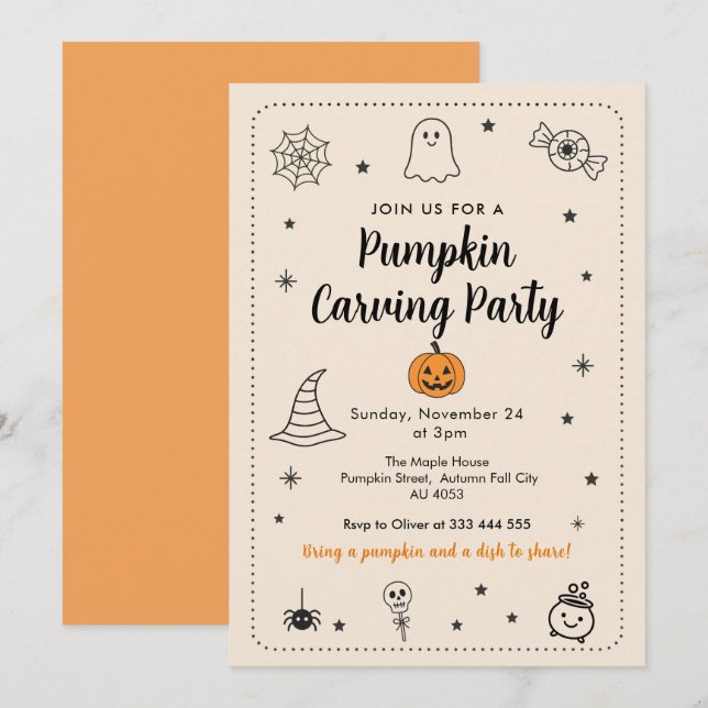 Halloweenfest med pumpa skulptering Halloween-klot Inbjudningar (Fram/baksida)