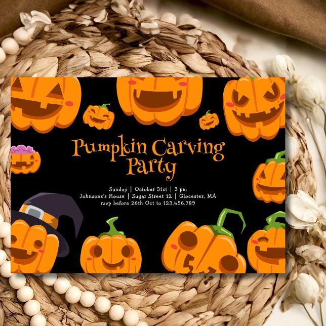 Halloweenfest med pumpa urgröpning inbjudningar (Skapare uppladdad)