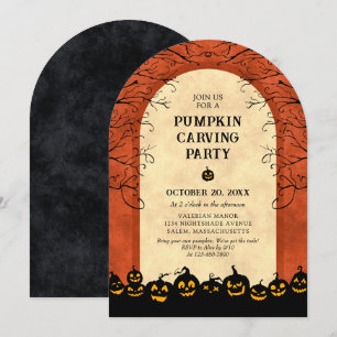 Halloweenfest med pumpa urgröpning inbjudningar