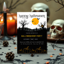 Halloweenfest med Spökiga Träd Orange Svarta Pumpo