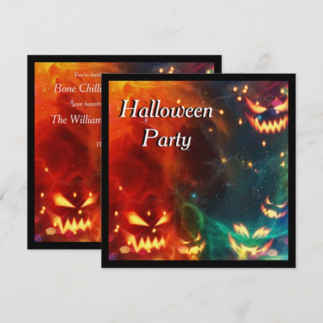 Halloweenfest med spökpumpor inbjudningar (Fram/baksida)