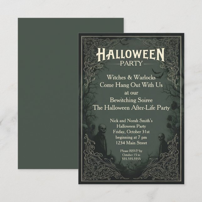 Halloweenfest med utsmyckad ram inbjudningar (Fram/baksida)