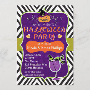 Halloweenfest Modern Randig Whimsical Inbjudan