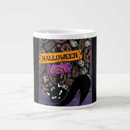 Halloweenfest och svart katt jumbo mugg