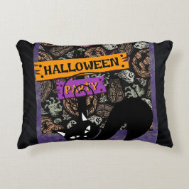 Halloweenfest och svart katt prydnadskudde