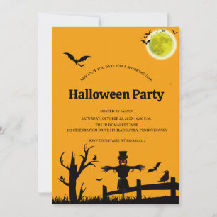Halloweenfest Orange Svart Fladdermus Inbjudningar