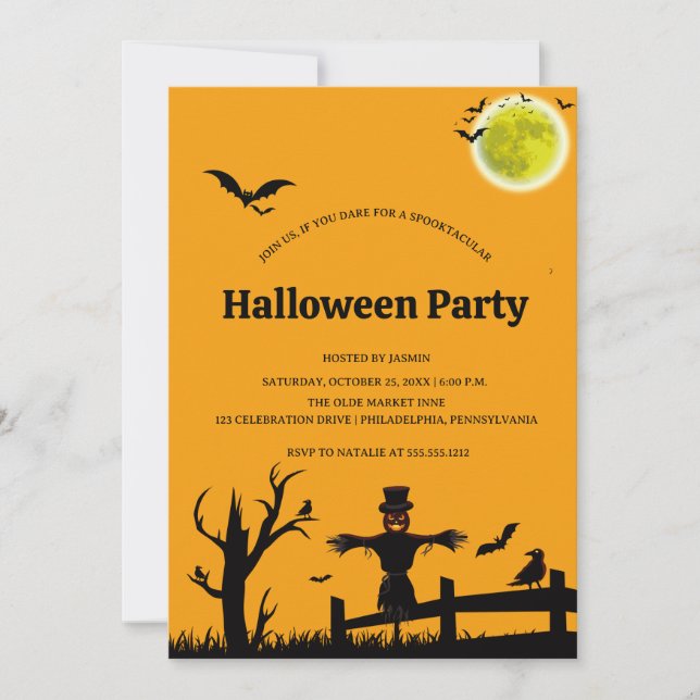 Halloweenfest Orange Svart Fladdermus  Inbjudningar (Framsida)