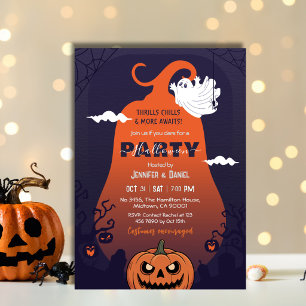 Halloweenfest Pumpa Spöke Kyrkogård Lila Inbjudningar
