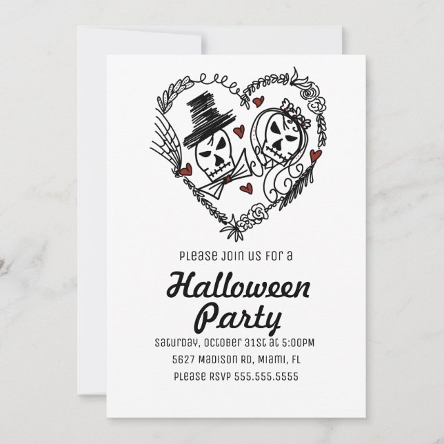 Halloweenfest Skeletons Par Illustration Inbjudningar (Framsida)