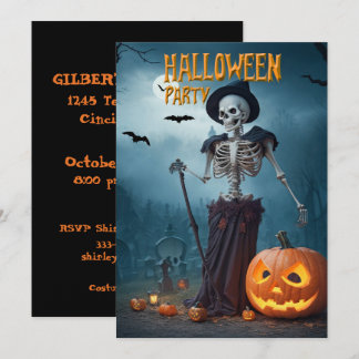 Halloweenfest Skelett och pumpor Inbjudningar