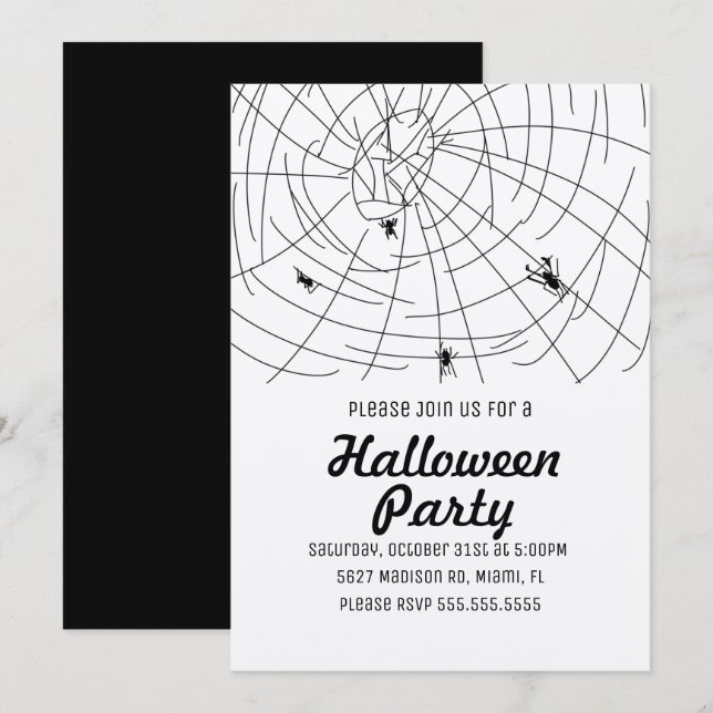 Halloweenfest Spider Web Doodle Kraft Inbjudningar (Fram/baksida)