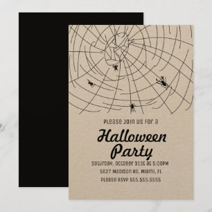 Halloweenfest Spider Web Doodle Kraft Inbjudningar