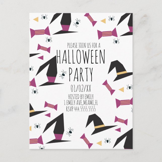 Halloweenfest Spindel Häxa Hatt Godis  Vykort (Framsida)