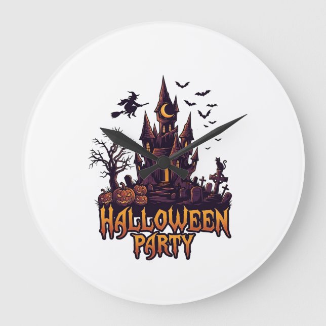 Halloweenfest Spök Slott Pumpa Fladdermöss Stor Klocka (Framsida)
