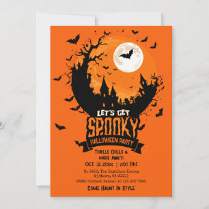 Halloweenfest Spökaktigt Slott Ljus Månad Bat Inbjudningar