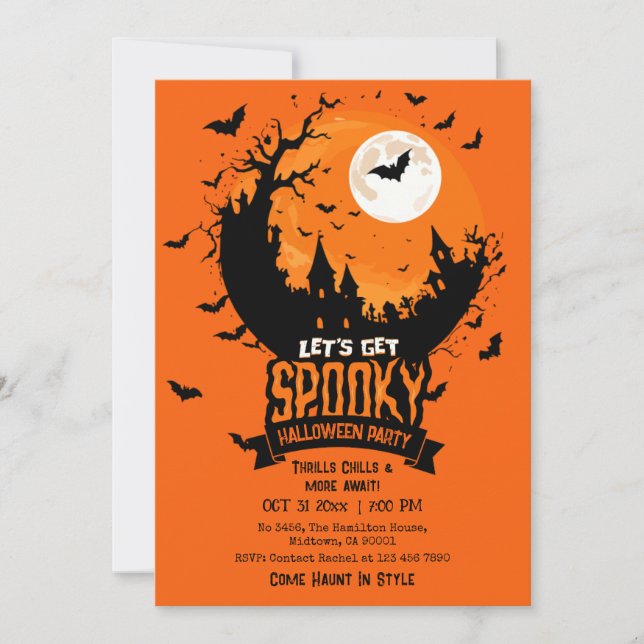 Halloweenfest Spökaktigt Slott Ljus Månad Bat Inbjudningar (Framsida)