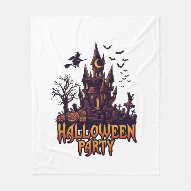 Halloweenfest Spökborg Pumpa Fladdermöss Fleecefilt (Framsidan)