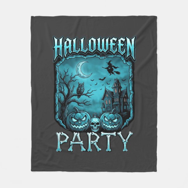 Halloweenfest Spökhus Pumpa Dödskalle Häxa Fleecefilt (Framsidan)