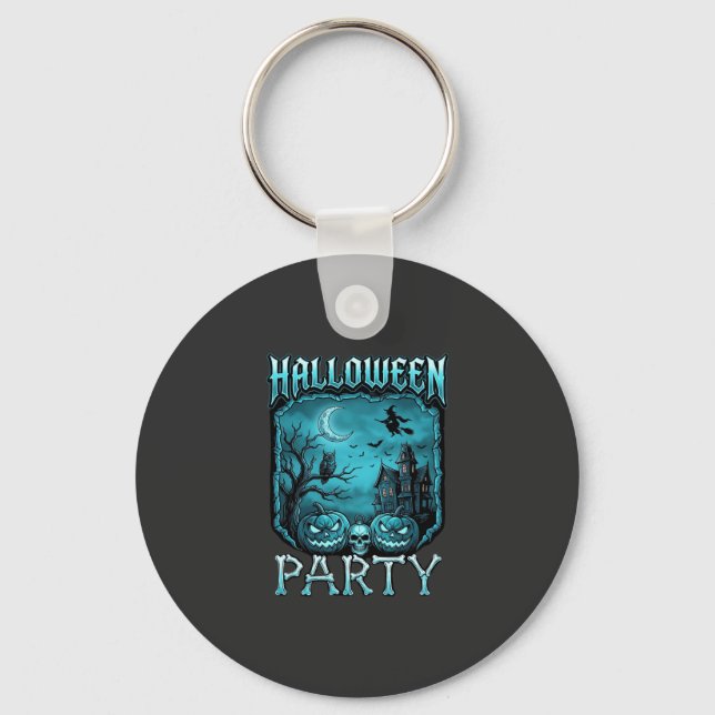 Halloweenfest Spökhus Pumpa Dödskalle Häxa Nyckelring (Framsida)