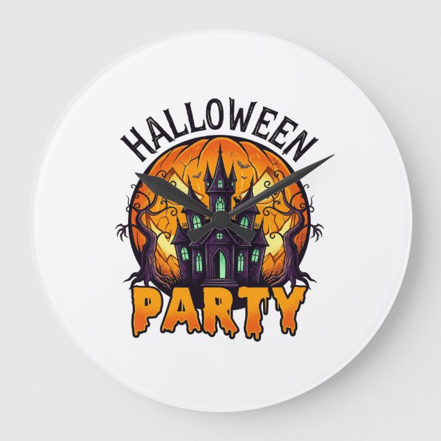 Halloweenfest Spökhus Pumpa Fladdermöss_1 Stor Klocka (Framsida)