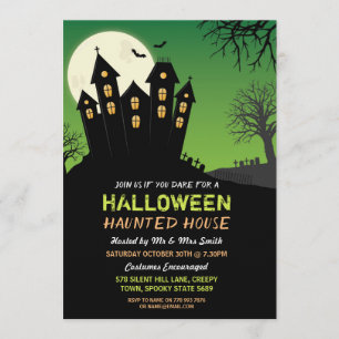 Halloweenfest Spökhus Skräck Fladdermöss Inbjudan