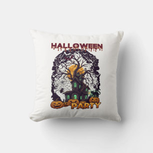 Halloweenfest Spökhus Träd Pumpa Svart  Kudde
