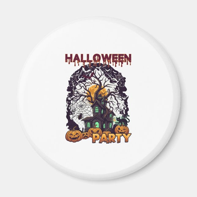 Halloweenfest Spökhus Träd Pumpa Svart  Magnet (Framsidan)