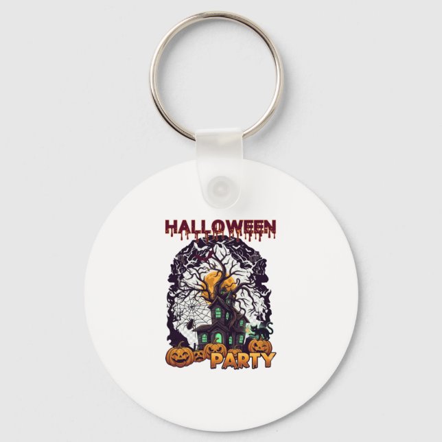 Halloweenfest Spökhus Träd Pumpa Svart  Nyckelring (Framsida)