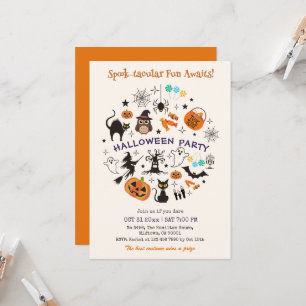Halloweenfest Spooktacular Ikoner Bus eller Godis Inbjudningar