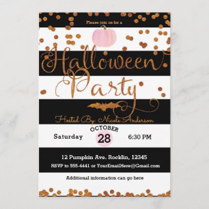 Halloweenfest Svart Vitt Rosa Orange Chic Inbjudningar