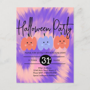 Halloweenfest Tie Dye Pumpa Handritad Inbjudan Vykort