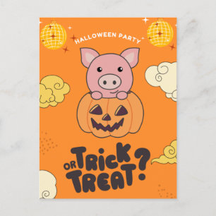 Halloweenfest Tricket eller Godis Gris Pumkin Högt Helg Vykort