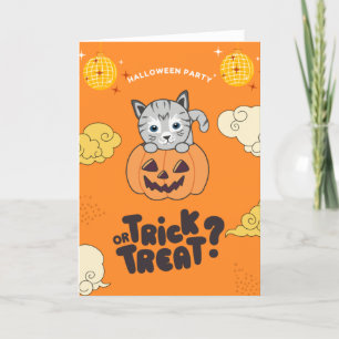 Halloweenfest Trix eller Godis Katt Pumpa Högtid Helgkort
