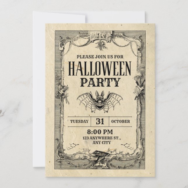 Halloweenfest Vintage Gotisk Inbjudan (Framsida)