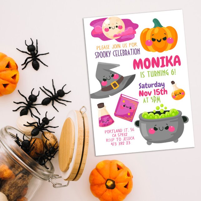 Halloweenfest Witch Kittel Barnkalas Inbjudningar (Skapare uppladdad)
