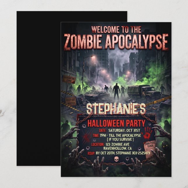 Halloweenfest Zombie-apokalyps Inbjudningar (Fram/baksida)