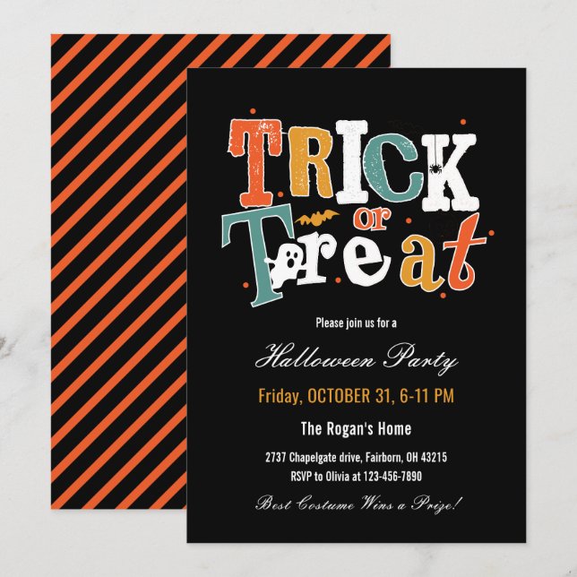 Halloweenfesten Trick or Treat Inbjudningar (Fram/baksida)