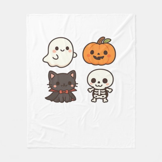 Halloweenfigurer – spöke, pumpa, svart katt & fleecefilt (Framsidan)