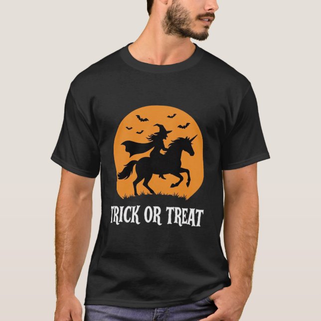 Halloweenfirad Häxa Enhörning Halloween-design_1 T Shirt (Framsida)