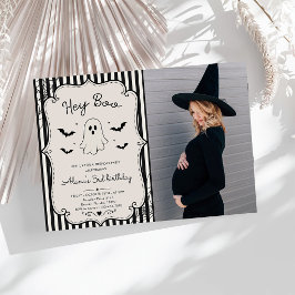 Halloweenfirande för baby med Hey Boo Svart Gingha Inbjudningar