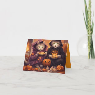 Halloweenfirande för kattungar berättelsekort kort